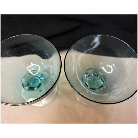 Vintage Aqua Twisted Stem Coupe Dessert Dish Champagne MCM Art Glass 4.5″ - Picture 3 of 5